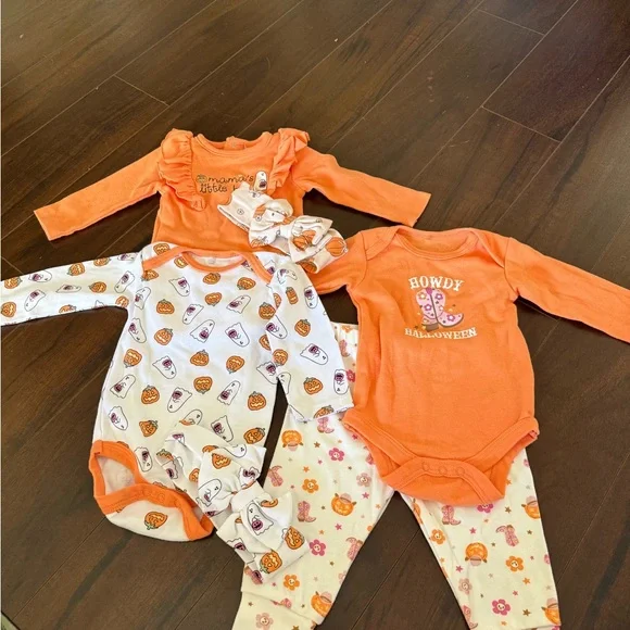 Orange and White Halloween Themed Kids Bundle 3-6 Months - Picture 1 of 12